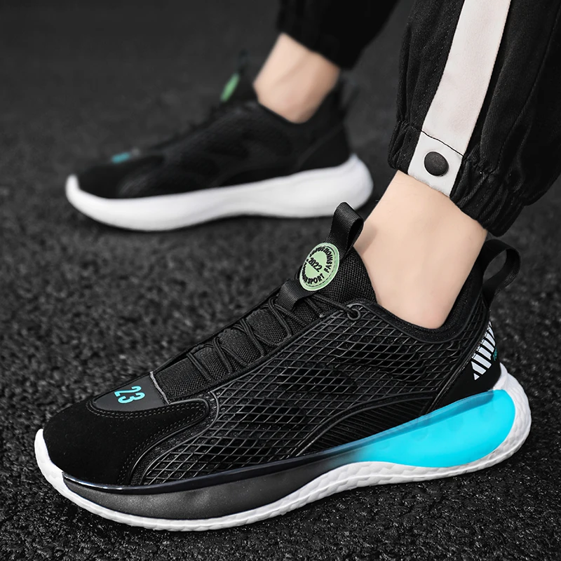 

2025 новые сетчатые дышащие удобные повседневные кроссовки для бега для мужчин, модные кроссовки в корейском стиле на толстой подошве, мужские кроссовки высокого качества