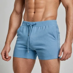 Sports Breathable Drawstring Shorts Men Summer Sexy Beach Short Pant For Mens Leisure Solid Color Lace-up Waist Slim Fit Shorts