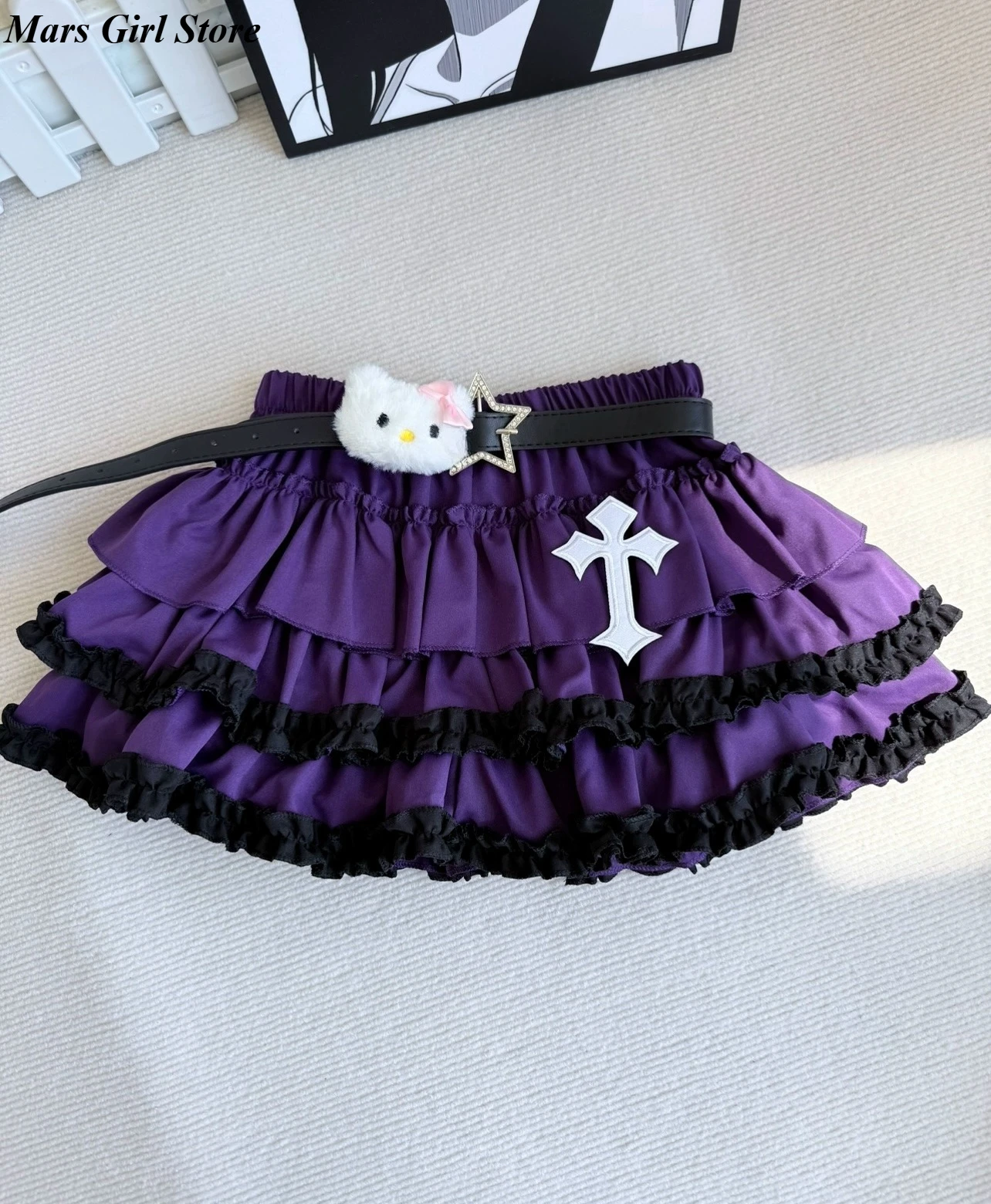 

Japanese Sweet Subculture Punk Mini Skirt Women Y2K Gothic Hight Waist A-Line Short Skirt Cute Girt Harajuku Cake Puff Skirt New