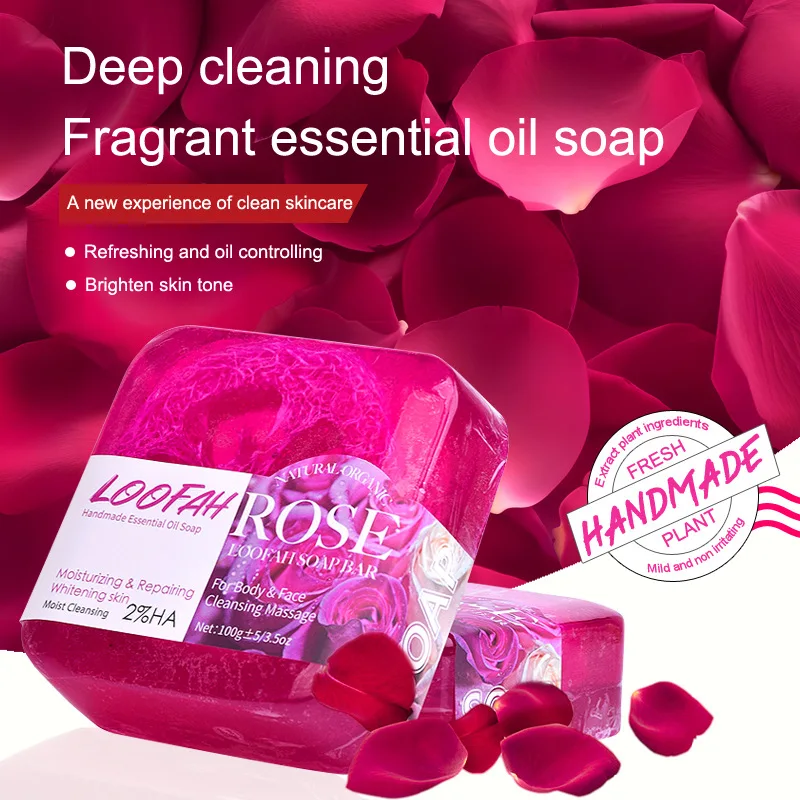 

100 rose loofah handmade soap, citric acid soap, bath soap, and facial soap for deep cleansing of facial and body skin care