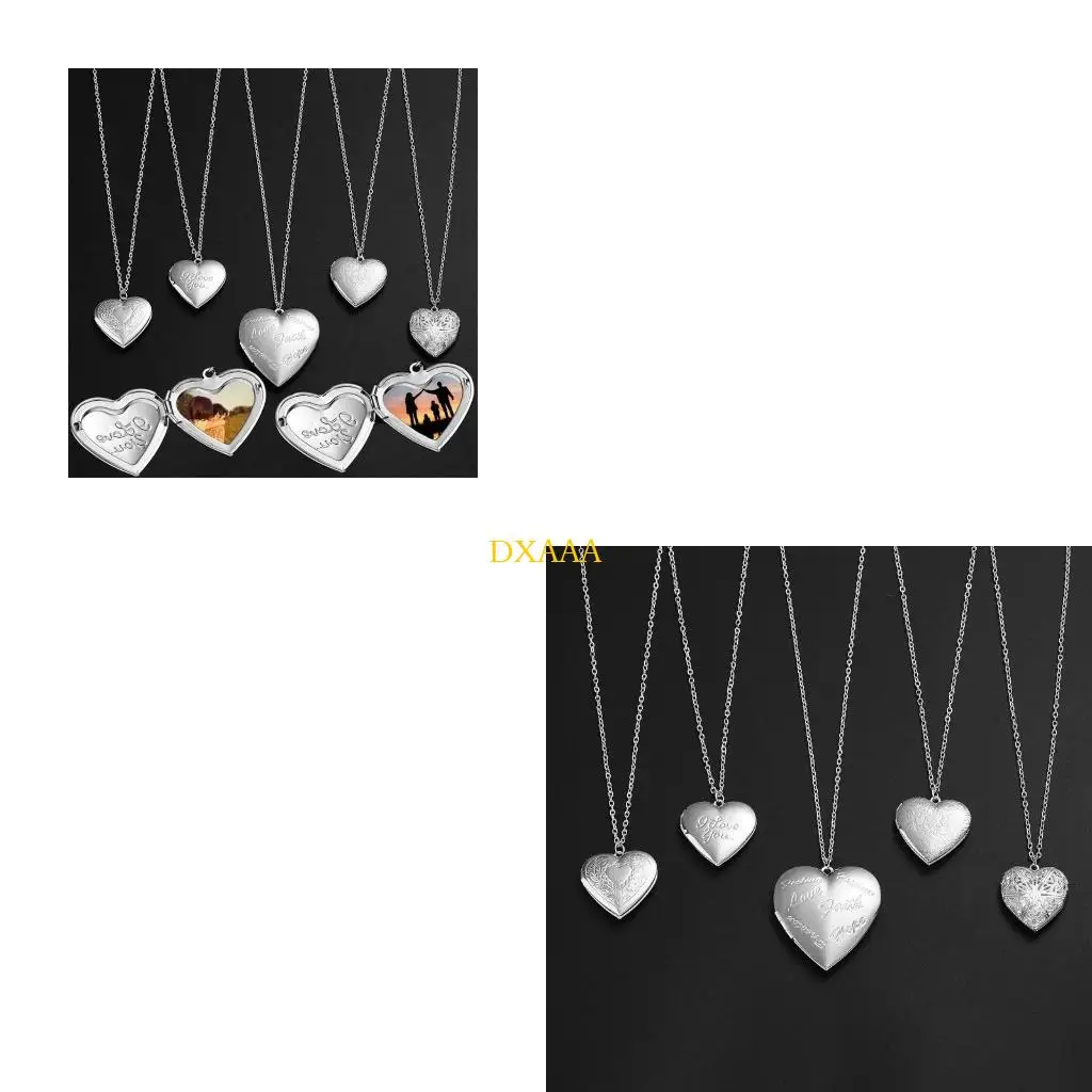 DXAA Heart Locket Pendant for Women Men Openable Photo Frame Necklace for Family