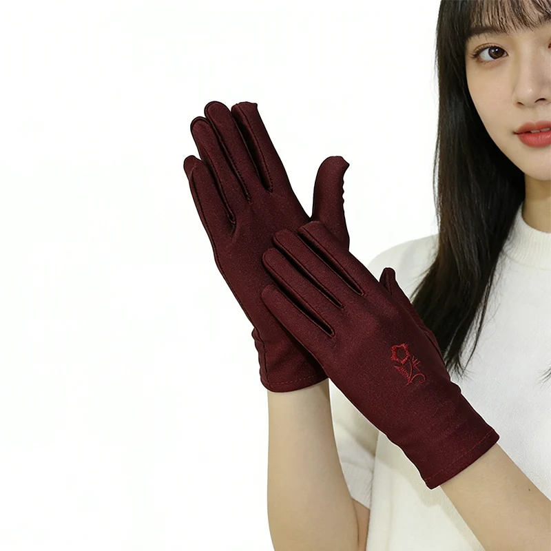 Spring and Summer Embroidered High-Elastic Spandex Gloves, Thickened Women's Dance Performance Gloves, Cycling Etiquette Gloves