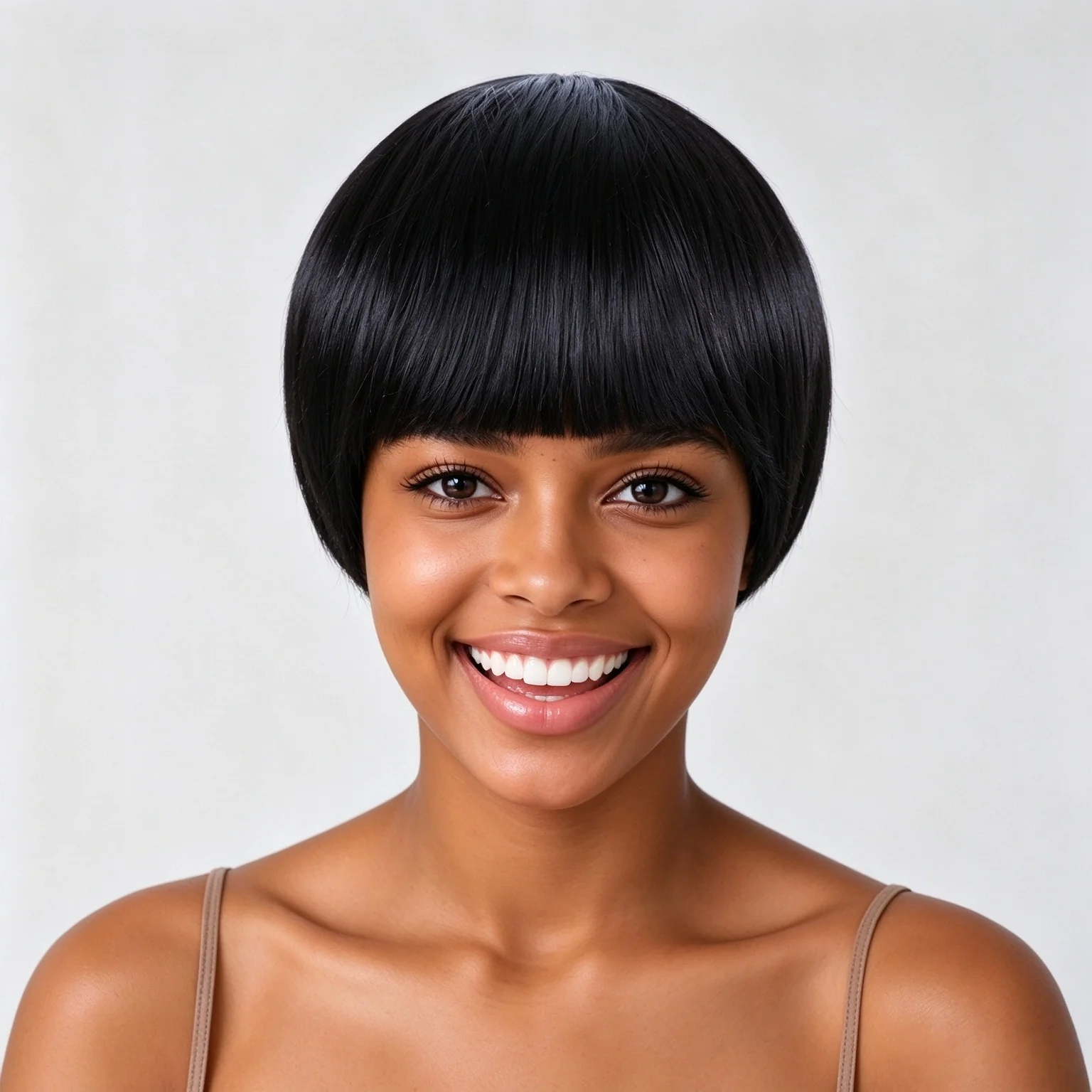 Blunt Bangs Short  Pixie Cut Wigs  with Bangs Machine Made Wigs for Women Fashion Style Wig for Daily Use