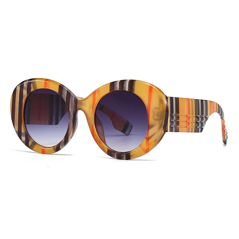 2023 New Vintage Colorful Stripes Round Sunglasses Women Men Brand Designer Fashion Big Sun Glasses Female Show Shades Oculos