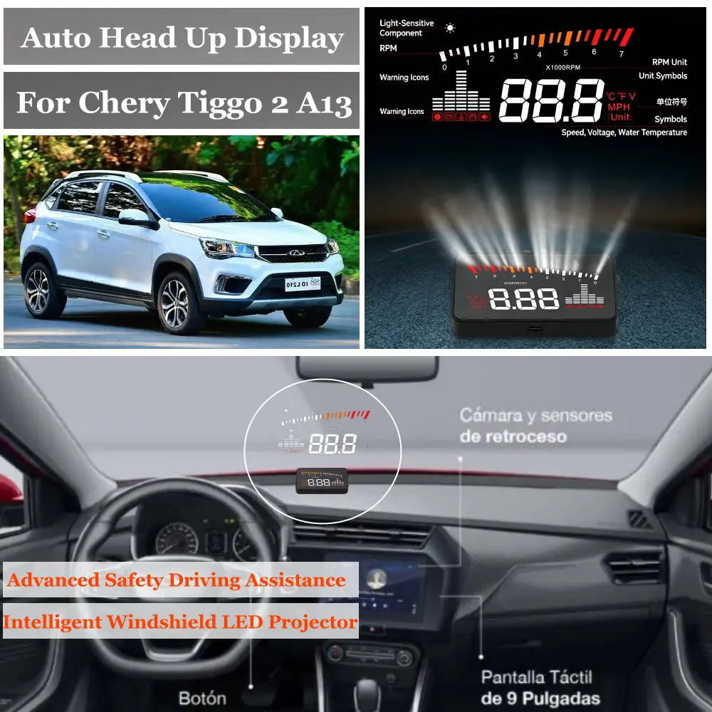 Car Head Up Display For Chery Tiggo 2 A13 Pro A13FL 2016-2026 AUTO HUD Windshield Projector Accessories Speedometer Odometer RPM