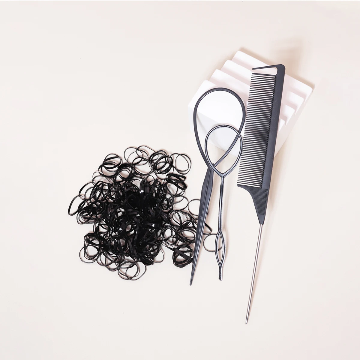 

Hair editing tool set, metal needle tip tail comb, rubber band elastic band, magic ponytail editor, special for real hair wigs