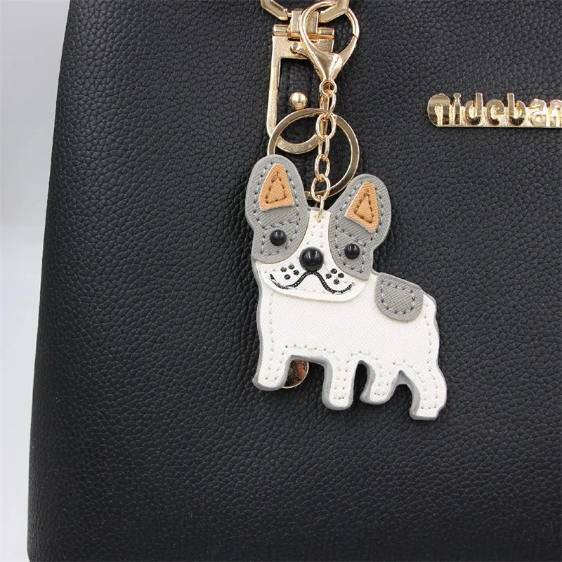 Mode Punk Französisch Bulldogge Schlüssel bund Pu Leder Hund Schlüssel anhänger für Frauen Tasche Anhänger Schmuck Schmuck Männer Auto Schlüssel ring Schlüssel anhänger