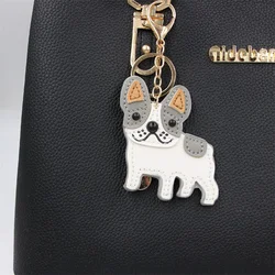 Fashion Punk French Bulldog Keychain PU Leather Dog Keychains for Women Bag Pendant Jewelry Trinket Men's Car Key Ring Key Chain