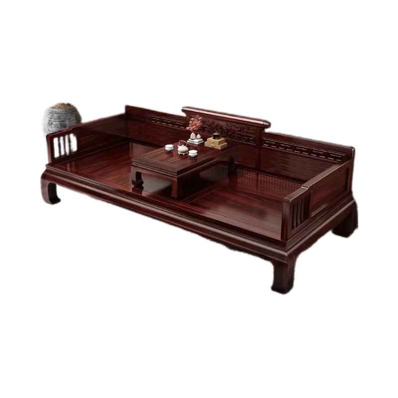 

Red sandalwood sofa solid wood carving flower classical Arhat bed living room furniture full set of household high-end furniture