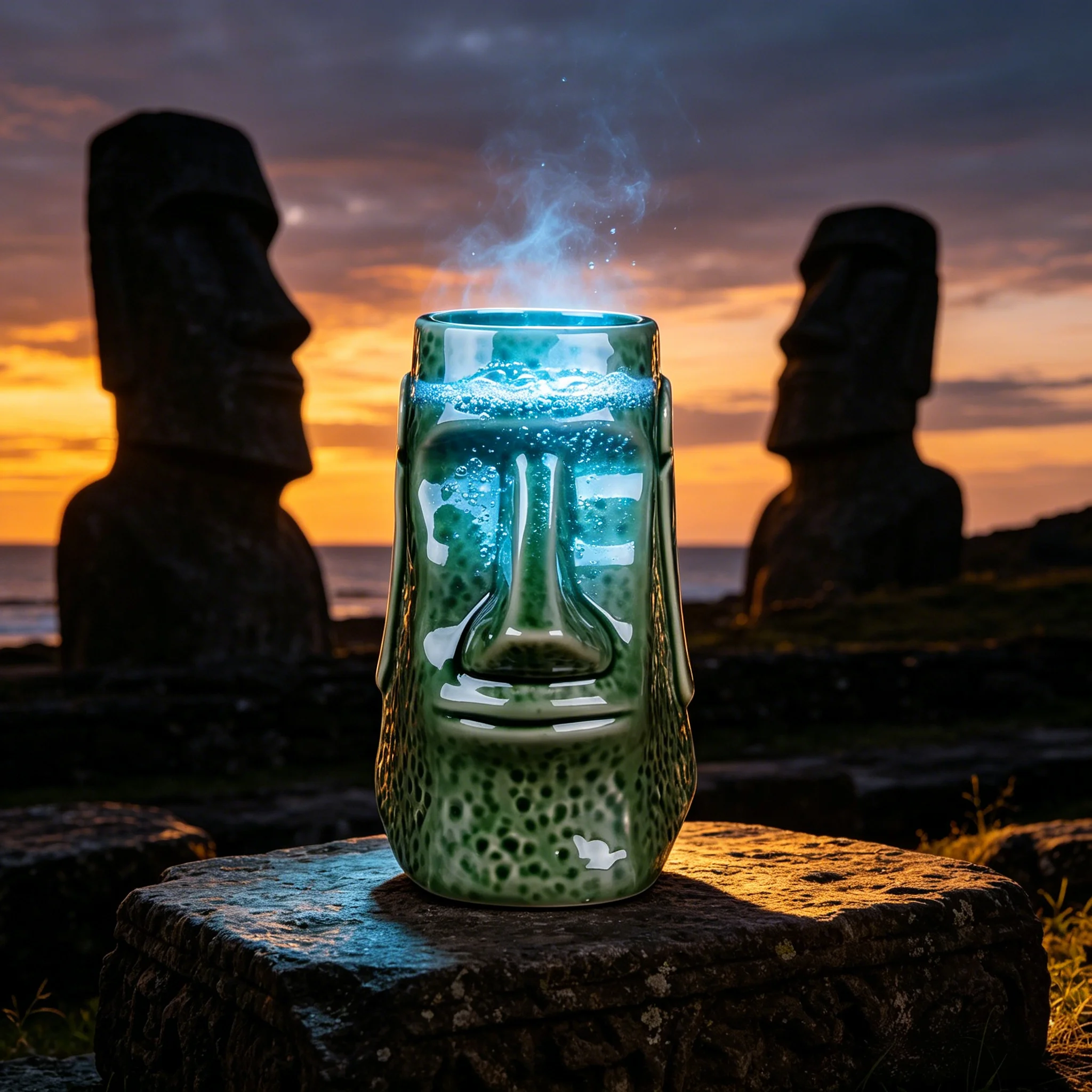 Ceramic Moai Tiki Mug - 750ml Versatile Cocktail Cup, Pen Holder, Makeup Brush Organizer & Coffee Cup for Home Bar Decor