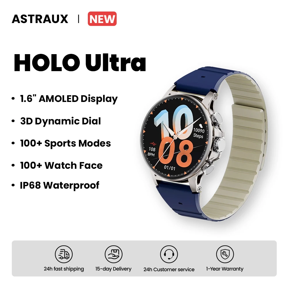 

New ASTRAUX HOLO Ultra Smart Watch 1.6" AMOLED Display Outdoor Sports Bluetooth Call Music Player Heart Rate 3D Dynamic Dial