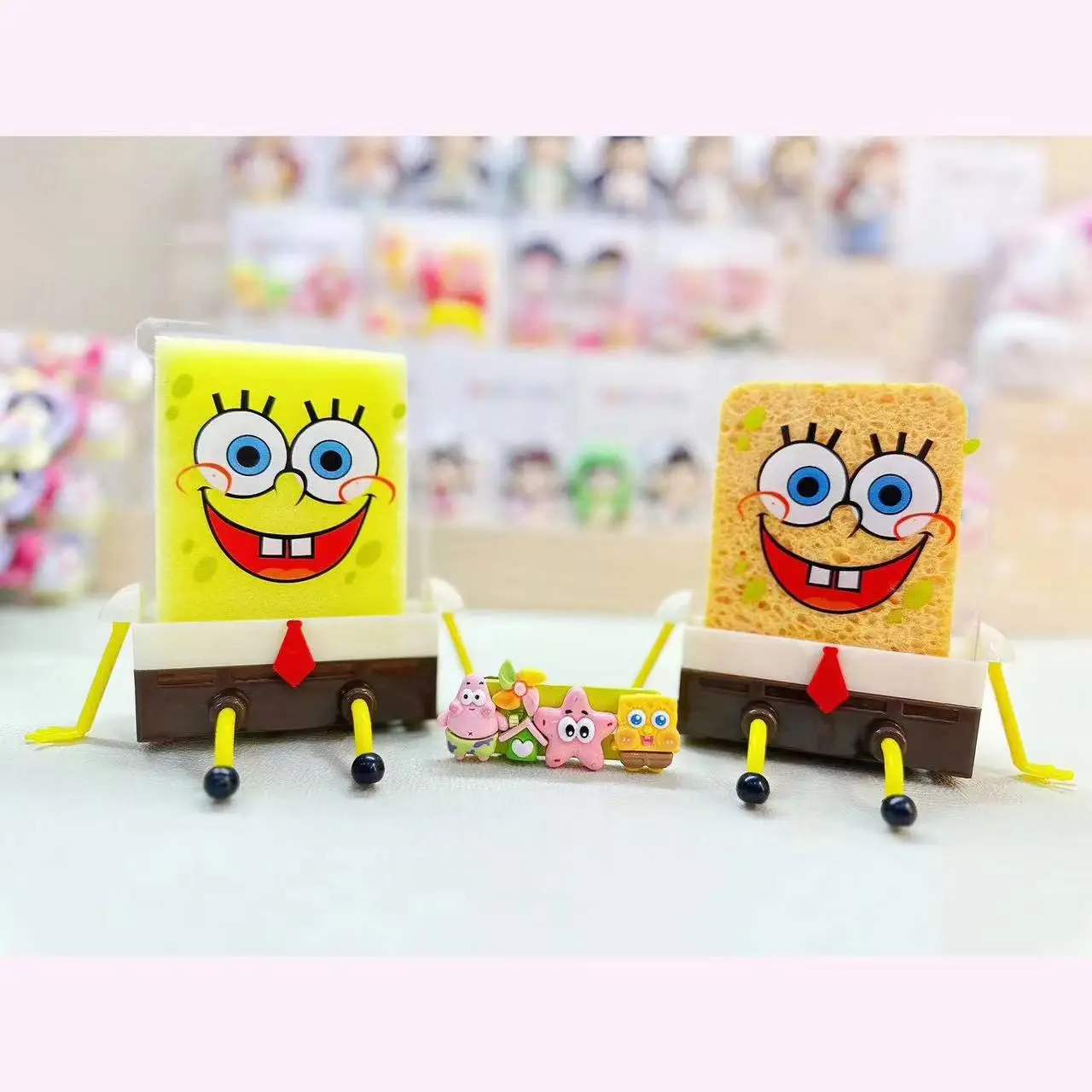 4 Pcs/set SpongeBob Dish Washing Brush Sponge Kitchen Supplies Drain Rack Cleaning Dishes Brushes Reusable Scrub Scouring Pad