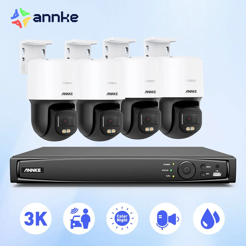 ANNKE 3K PT Speed Dome PoE Security Camera With 4pcs NightChroma Color Night Vision 2-Way Audio PT Cameras 8MP 8CH NVR