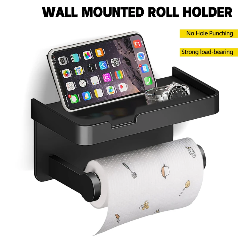 Toilet Paper Holder Tissue Rack Rustproof Wall-Mounted Paper Roll Holder with Storage Tray Toilet Organizer Bathroom Accessories