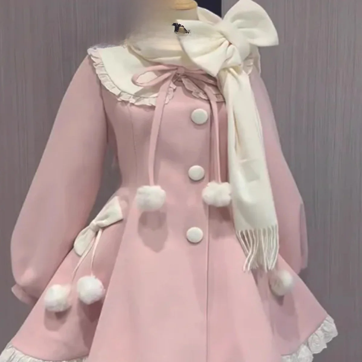 

Cisas New Year's Soft Sweet Japanese Sle Outfit Woolen Coat Waist-Cinching Dr Scarf Set Autumn Winter Women's Faion