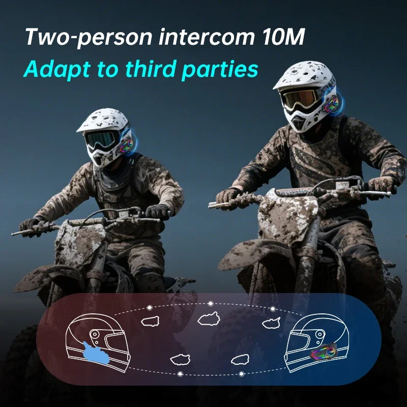 1/2x Bluetooth 6.0 Motorcycle Helmet Intercom Headset For 2 Riders intercommunicator Moto Waterproof Music Sharing Interphone