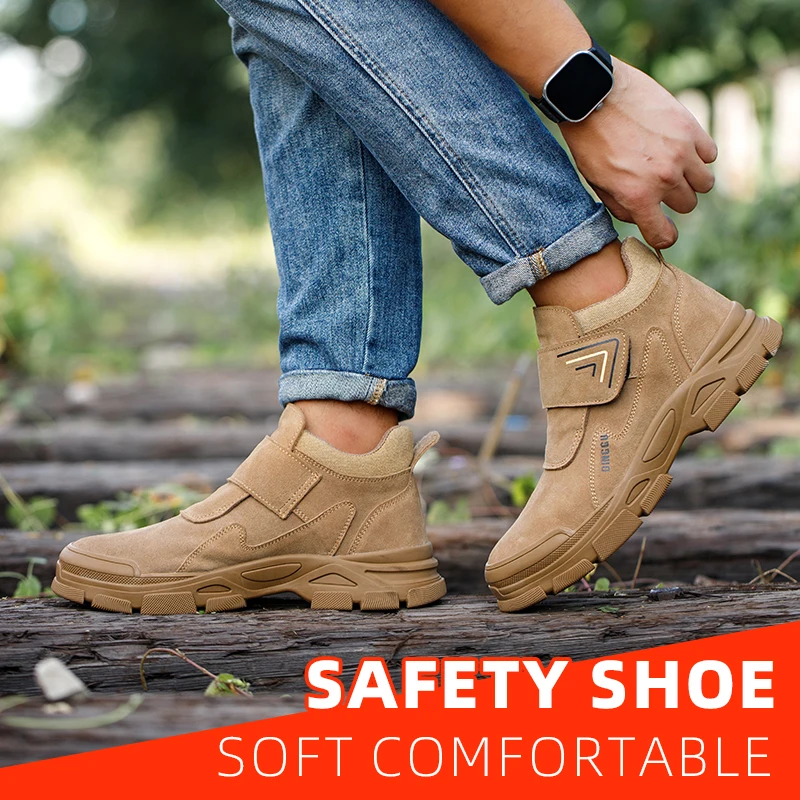 Men's Safety Shoes Puncture-Proof Steel Toe Anti-Smashing Anti-Skid Shock-Absorbing Work Boots for Men