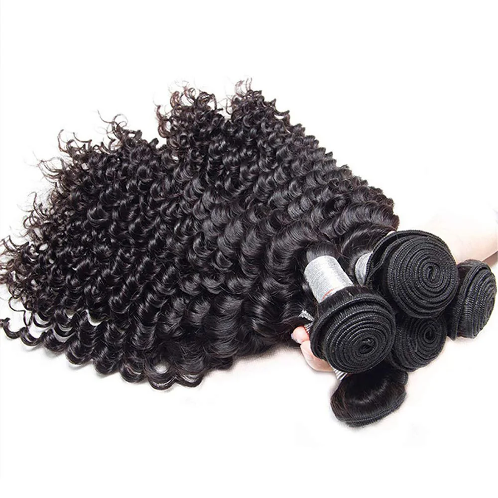 QIYING Deep Wave Bundles With 4x4 Lace Closure 12A 100% Virgin Human Hair Weave Extensions Free Part Natural Black Double Weft Curly Human Hair Bundles With Closure Local In Stock Fast Shipping For Women