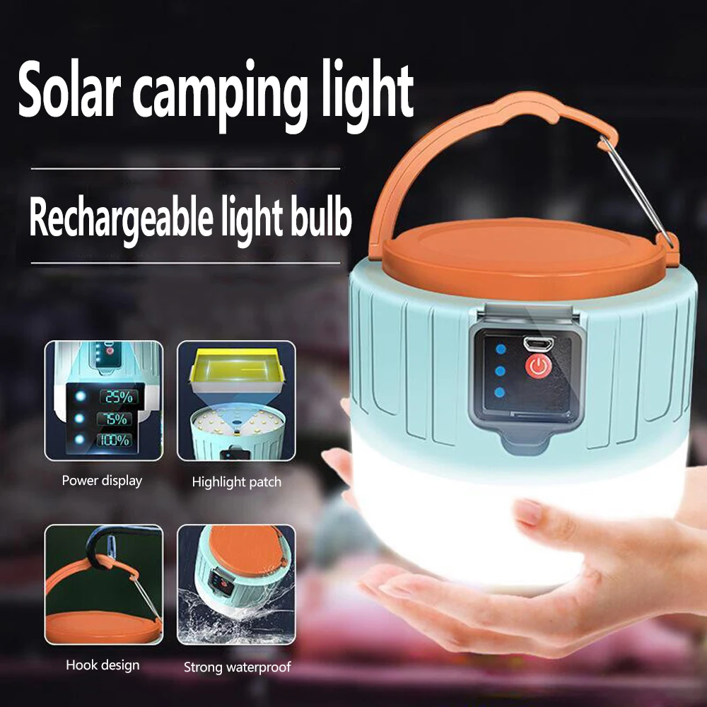 High Power Solar LED Camping Light USB Rechargeable Bulb For Outdoor Tent Lamp Portable Lantern Emergency Lights For BBQ Hiking