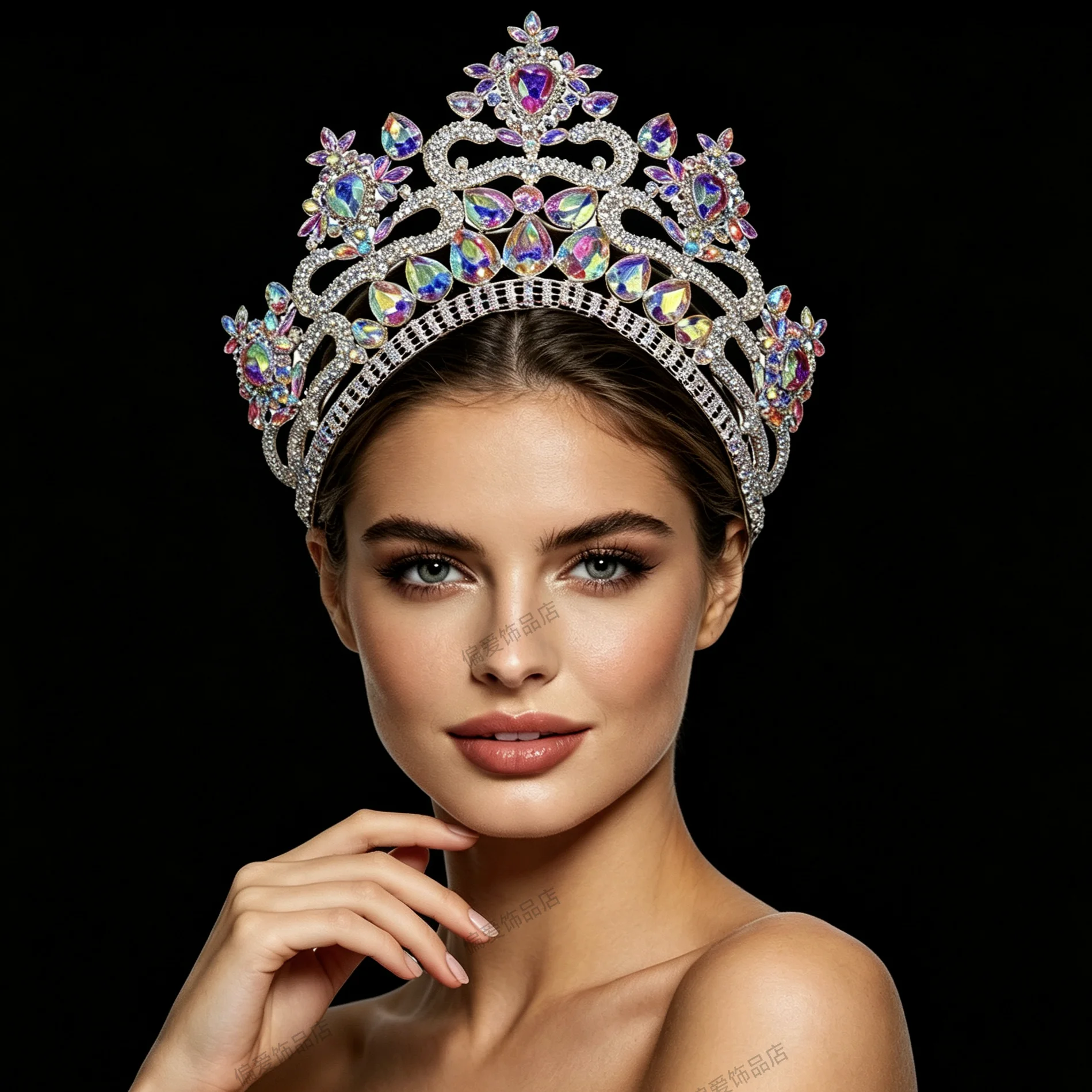 Luxury Oversized Baroque Crown AB Colorful Rhinestone Bridal Tiaras Sparkling Miss Wolrd Queen Headpieces Wedding Crown