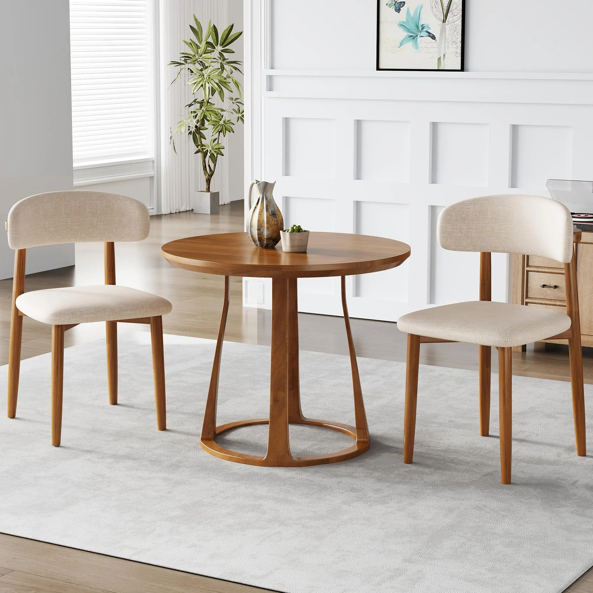 Dining Chairs Set of 2,Upholstered Fabric Chair with Curved Backrest