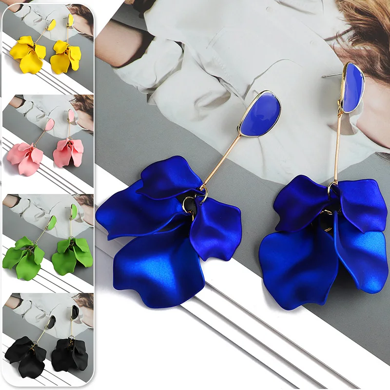 Romantic Sweet Acrylic Petal Long Dangle Drop Earrings For Women Fashion Luxury Flower Tassel Pendant Ear Jewelry Accessories