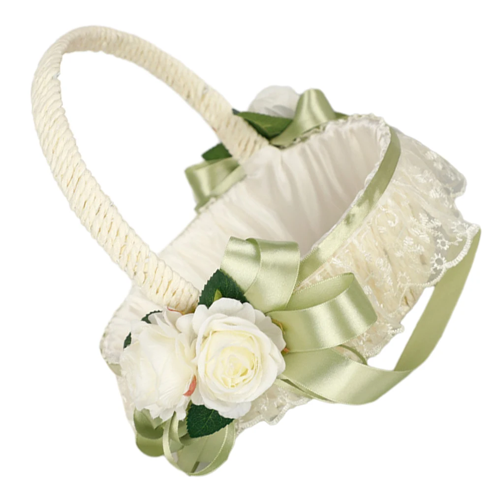 

Elegant Wedding Handheld Rustic Portable Basket For Flower Girls Wedding Party Decoration Flower Petal Storage Basket Bridal