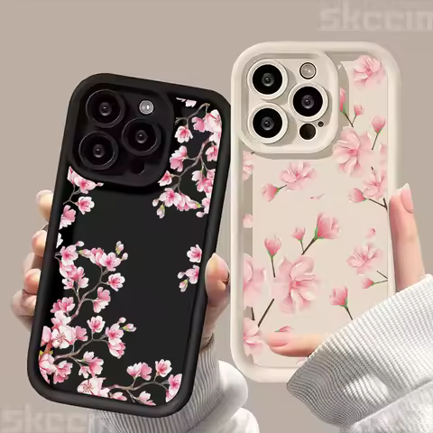 Pink Flower Silicone Phone Case For Samsung Galaxy S25 S24 S23 S22 Ultra S21 Plus S20 FE A15 A55 A54 A35 Shockproof Soft Cover