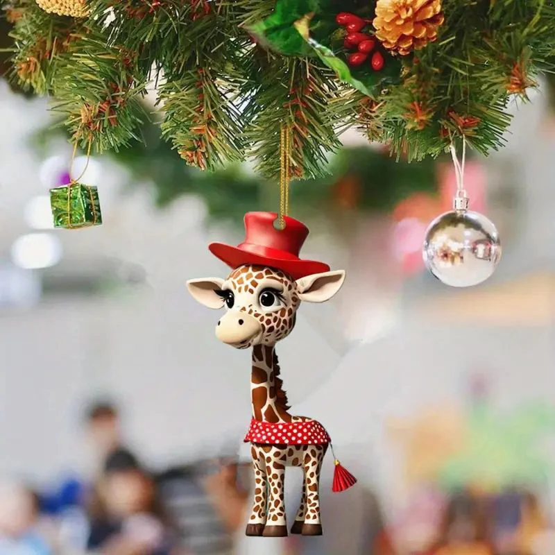 Christmas Modern Home Decoration Christmas Hanging Cartoon Giraffe Pattern Xmas Tree Hanging Car Hanging Festive