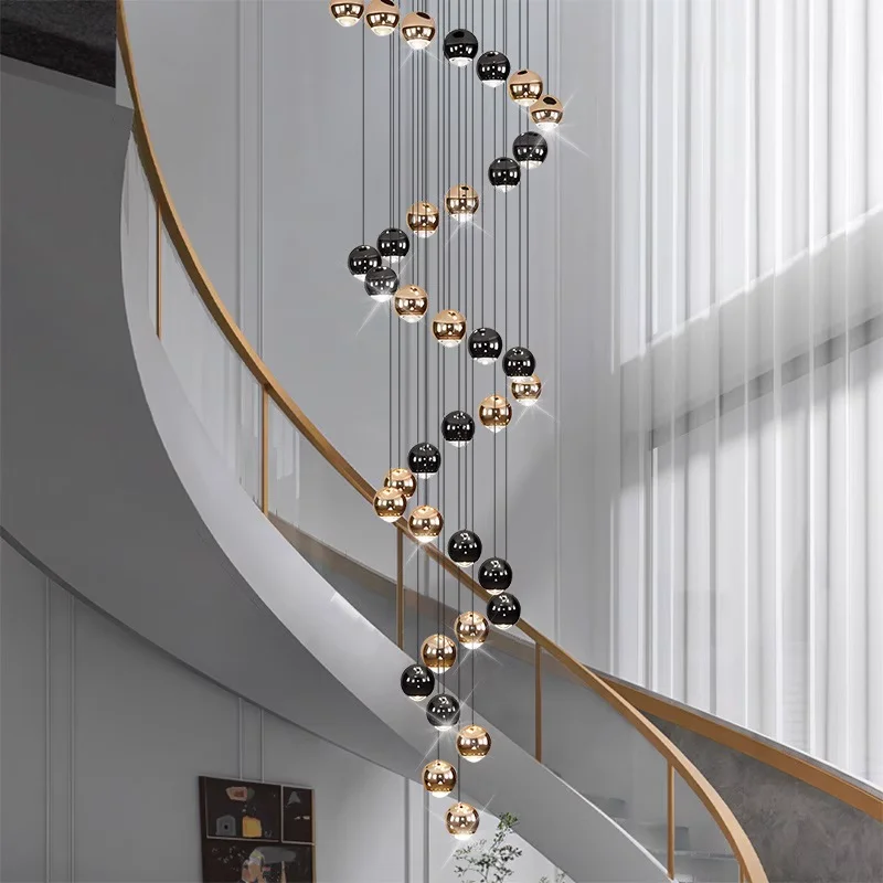 

Contemporary Black Gold Ball Chandelier Hanging Light for Living Room Dining Room Staircase Indoor Home Decor Lighting