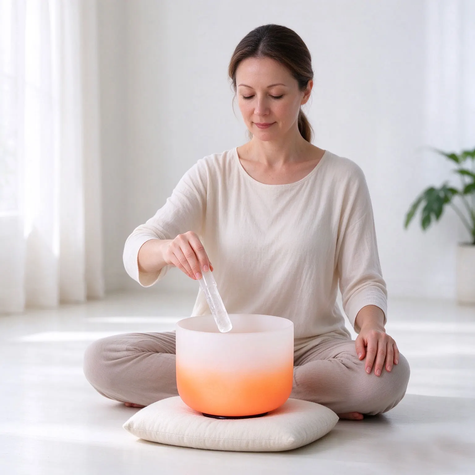 6inch Orange Crystal Singing Bowl Tibetan Sound Therapy Instrument Meditation Healing Buddha for Energy Purification Percussion