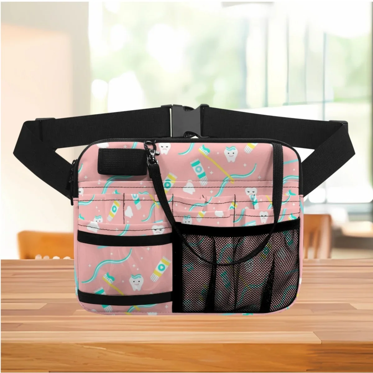 Multi Pocket Nursing Organizer Pouch Female Adjustable Waist Strap Teeth Dentist Medical Print Belt Bags Fanny Pack Sac Femme