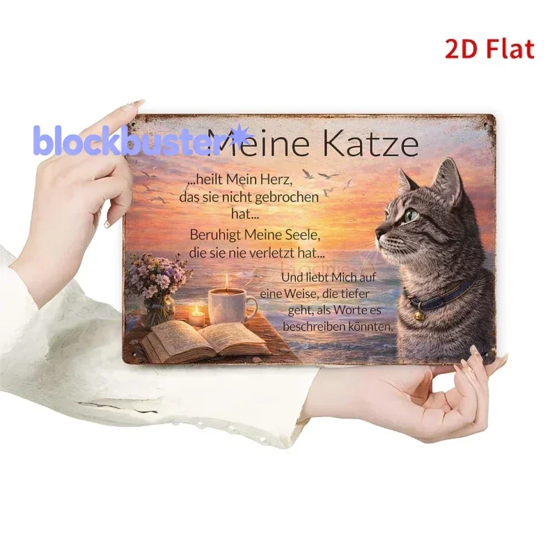 2D Plano, [2Dflat] 1 unidad, 30x20 cm: letrero de hojalata con una cita sobre el amor de los gatos, estilo vintage, arte de p