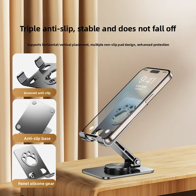 

All-Metal 360° Rotatable Phone & Tablet Stand, Foldable & Anti-Slip Desk Phone Holder Desktop Mount for iPhone iPad Customizable