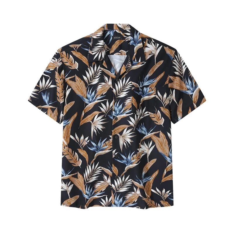 Colorful Bright Flowers Loose Shirt Vacation Palm Leaves Print Casual Shirts Hawaii Custom Short Sleeves Trendy Oversize Blouses