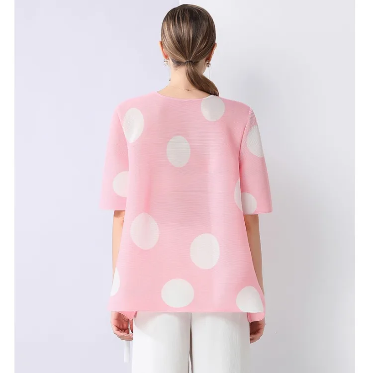 Ele Polka Dot Print Top da donna ort Sve T-shirt estiva sottile con nodo allentato Mommy Sle Tessuto in poliestere Casual...