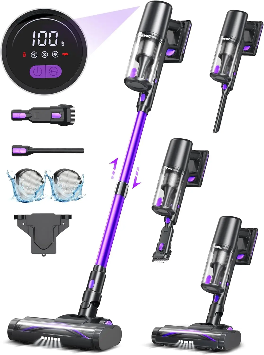 Cordless Vacuum Cleaner with LED Display, 45kpa 550W Brushless Motor, Max 50 Mins Runtime with Detachable Battery