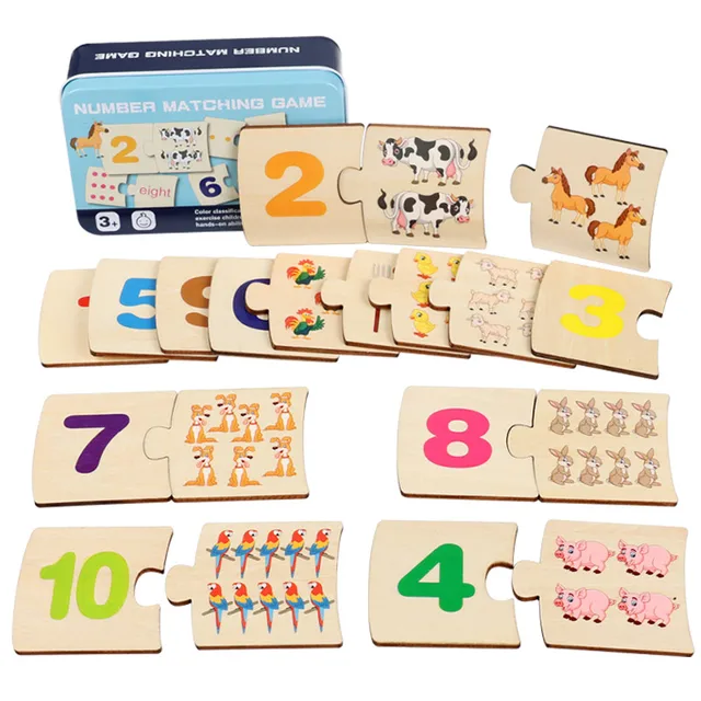 Drewniane puzzle dla dzieci z motywem zwierząt i żywności, edukacyjna gra logiczna, trening myślenia, zabawka edukacyjna.