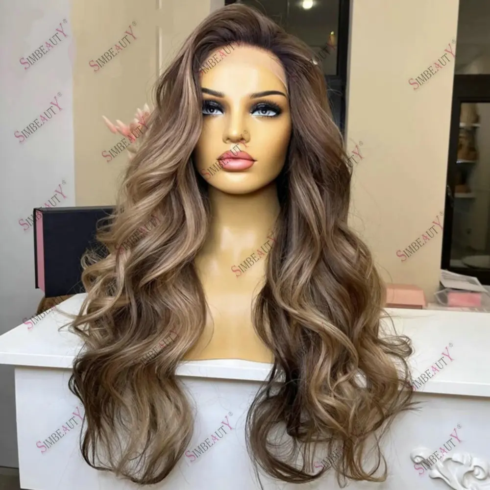 

Ash Brown Blonde Highlights Colored 360 Lace Wigs Human Hair Invisible Transparent Lace Front Wigs Full Lace Wigs Brazilian Hair