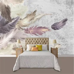 custom photo large wallpaper for living room mural Cement wall feather bedroom TV background 3D wall papers home decor Stickers