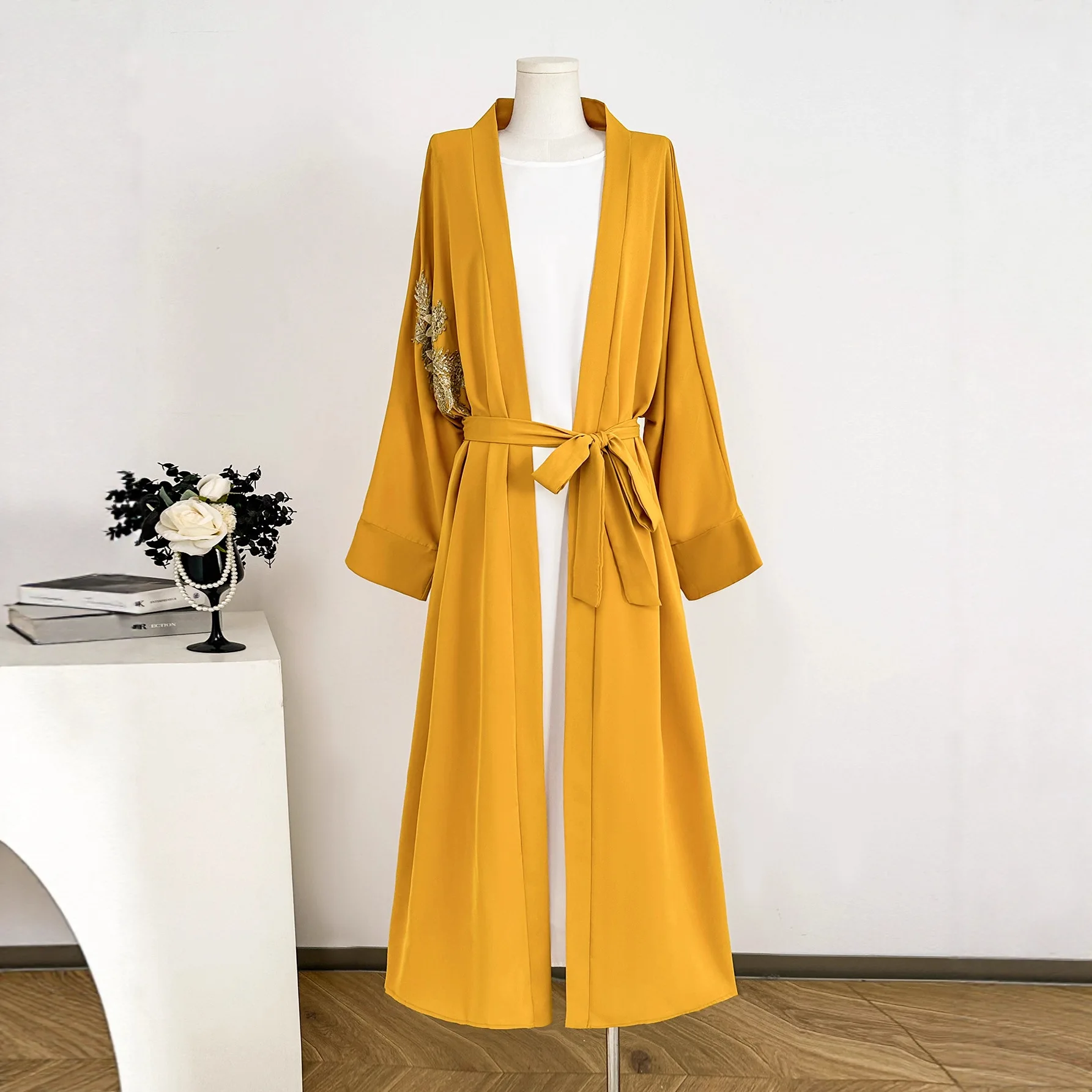 

Dubai Open Abaya Embroidery Kimono Cardigan Long Dress Eid Women Muslim Sets Islam Clothing Kebaya Caftan Femme Robe Abayo Suit