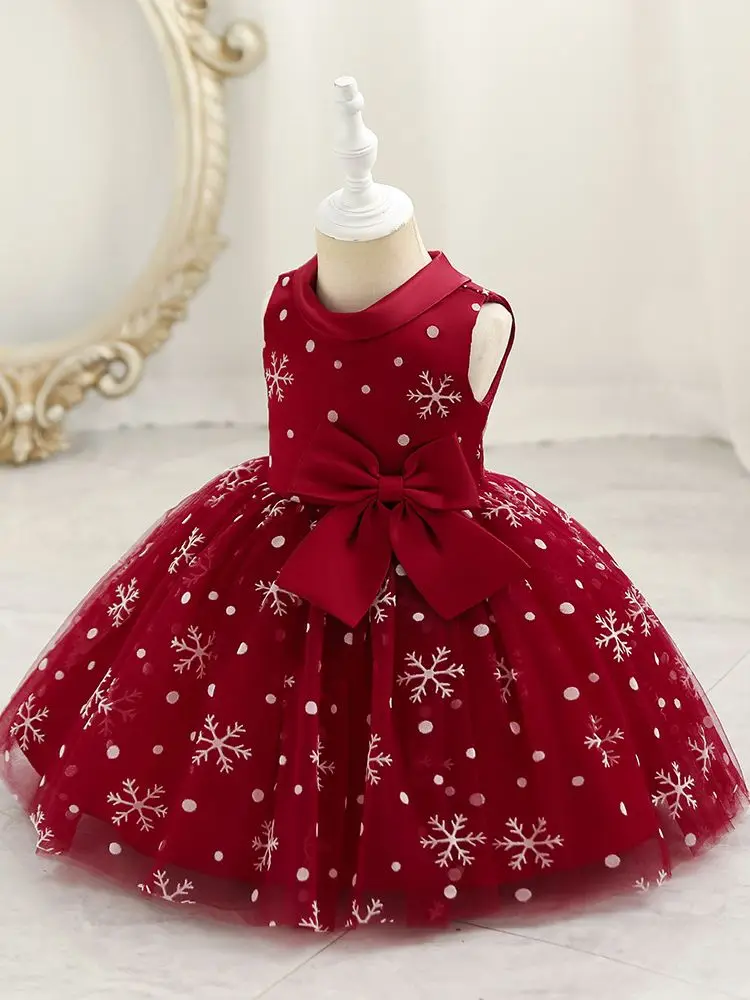 Christmas Kid Girl Dress Snowflake Party Dress for Baby 1 Year Birthday Toddler Children Princess Dress Christening Gown 1-6Y