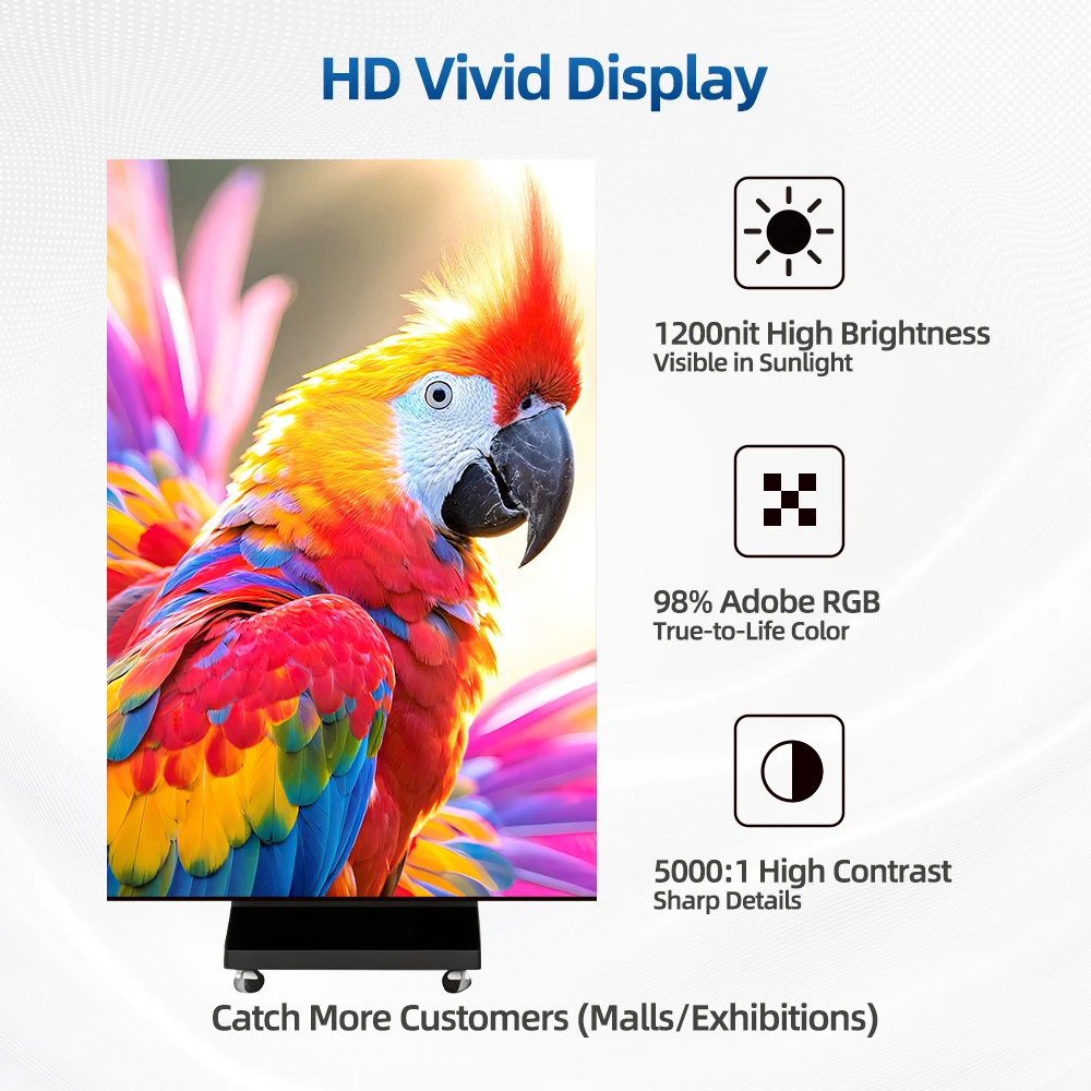 Portable Tri Fold LED Poster Display P1.53 Indoor 3 Panel Foldable LED Screen Digital Poster With Wheels For Retail Exhibition