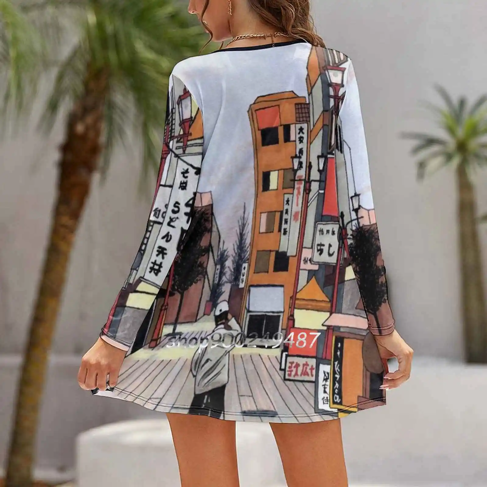 Early Morning Ride In Japan Elegant Party Women Dress Slim V Neck Long Sleeve Dress Casual Dresses Japan Streetscape City Urban