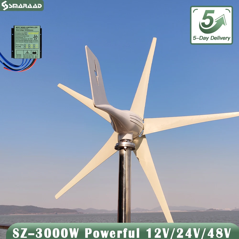 

Newly Upgraded 3000W Horizontal Turbine 12V/24V/48V Low Noise Free Controller Fast Delivery To Poland