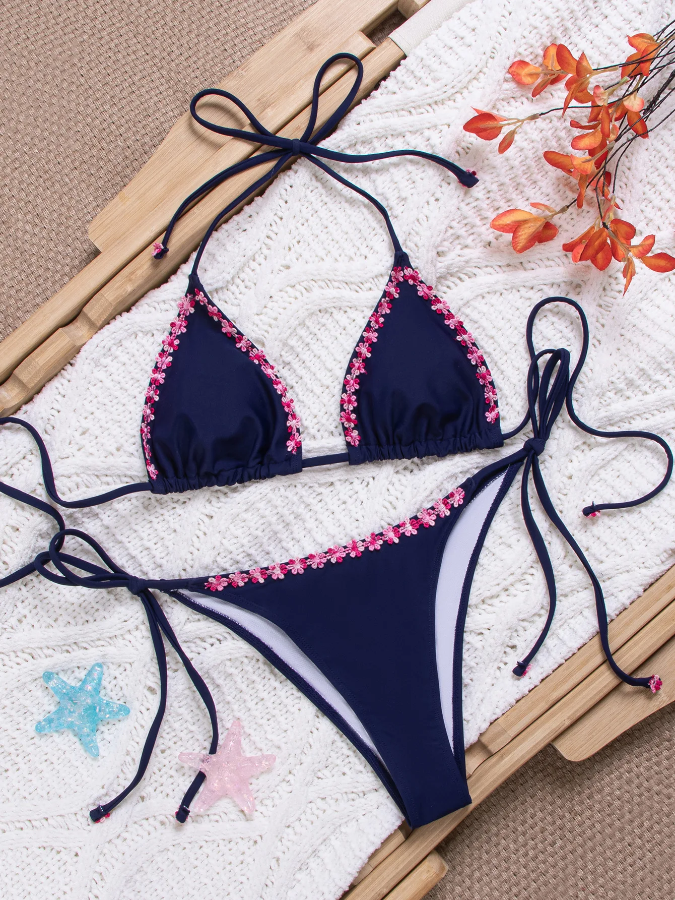 

sexy flower plain bikinis sets two pieces halter tie micro swimsuits Swimwear beachwear conjunto de bikini biquini tankini