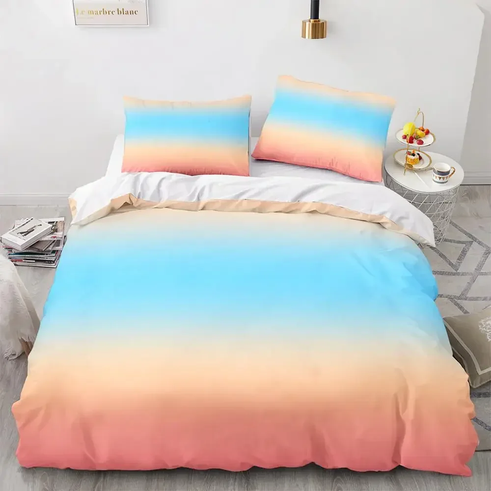 Rainbow Gradient Duvet Cover Set Queen Size Rainbow for Kids Girls Cute Style Bedding Set Polyester Single King Twin Quilt Cover