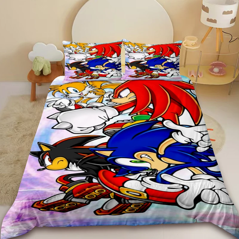 이불 커버 세트 소닉 만화 침구 세트 침실 기숙사 장식을위한 이불 커버 휴일 선물 퀸 킹