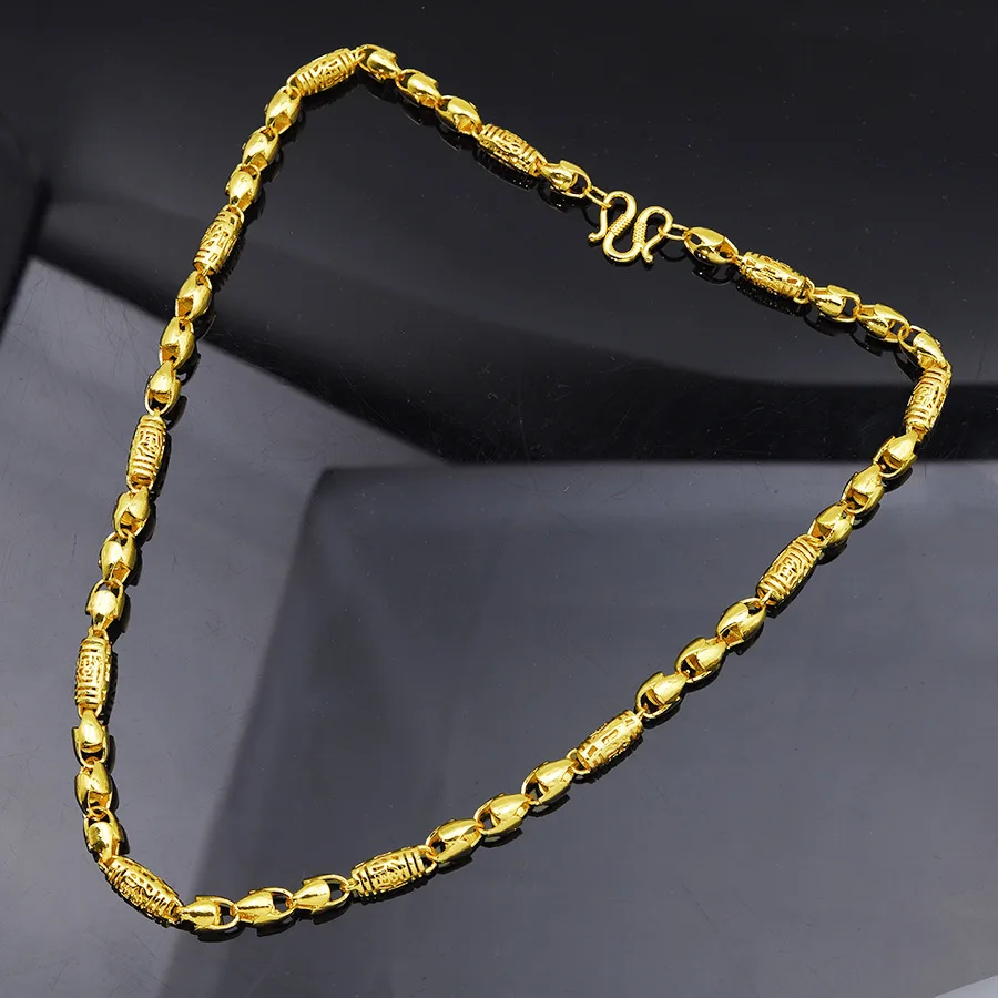 24K Gold color Geometry Chain Necklaces 7mm 22Inches Man Women Fine Jewelry Wholesale Personality Fashion Noble Necklace