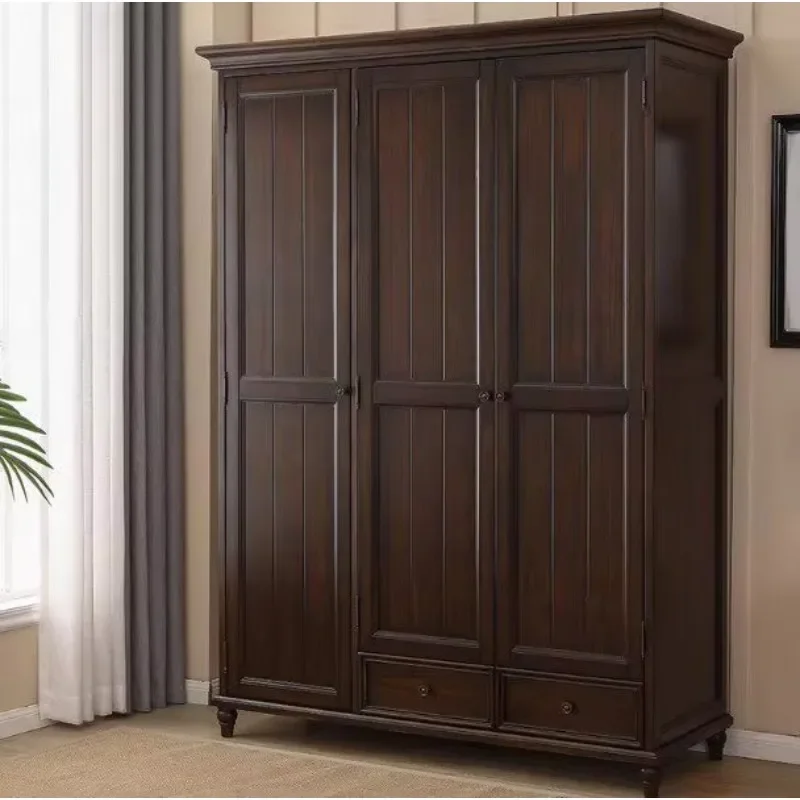American Country Retro Solid Wood European Antique Double Door High-end Bedroom Wardrobex14
